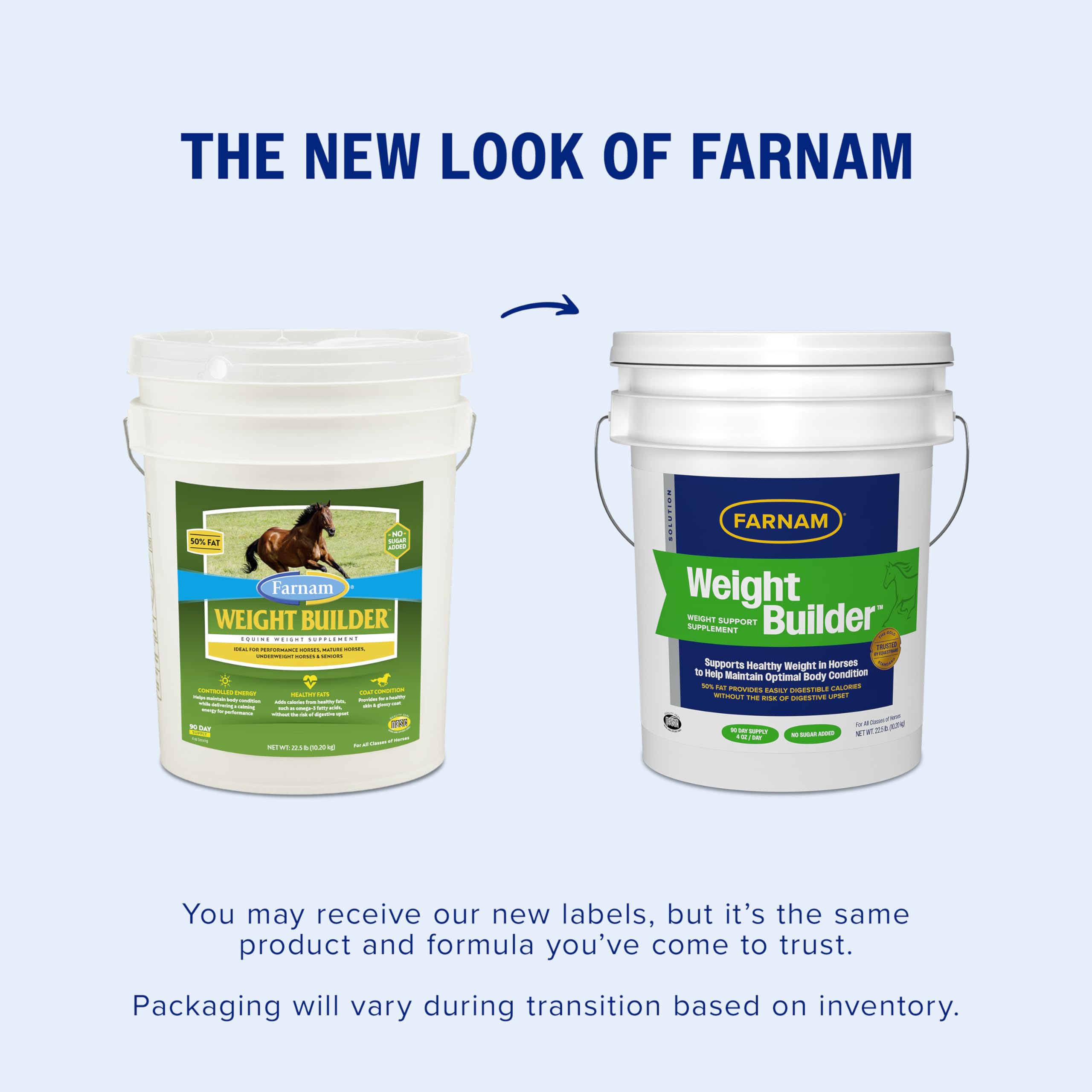 Scoop of Farnam Weight Builder powder ready to mix with grain