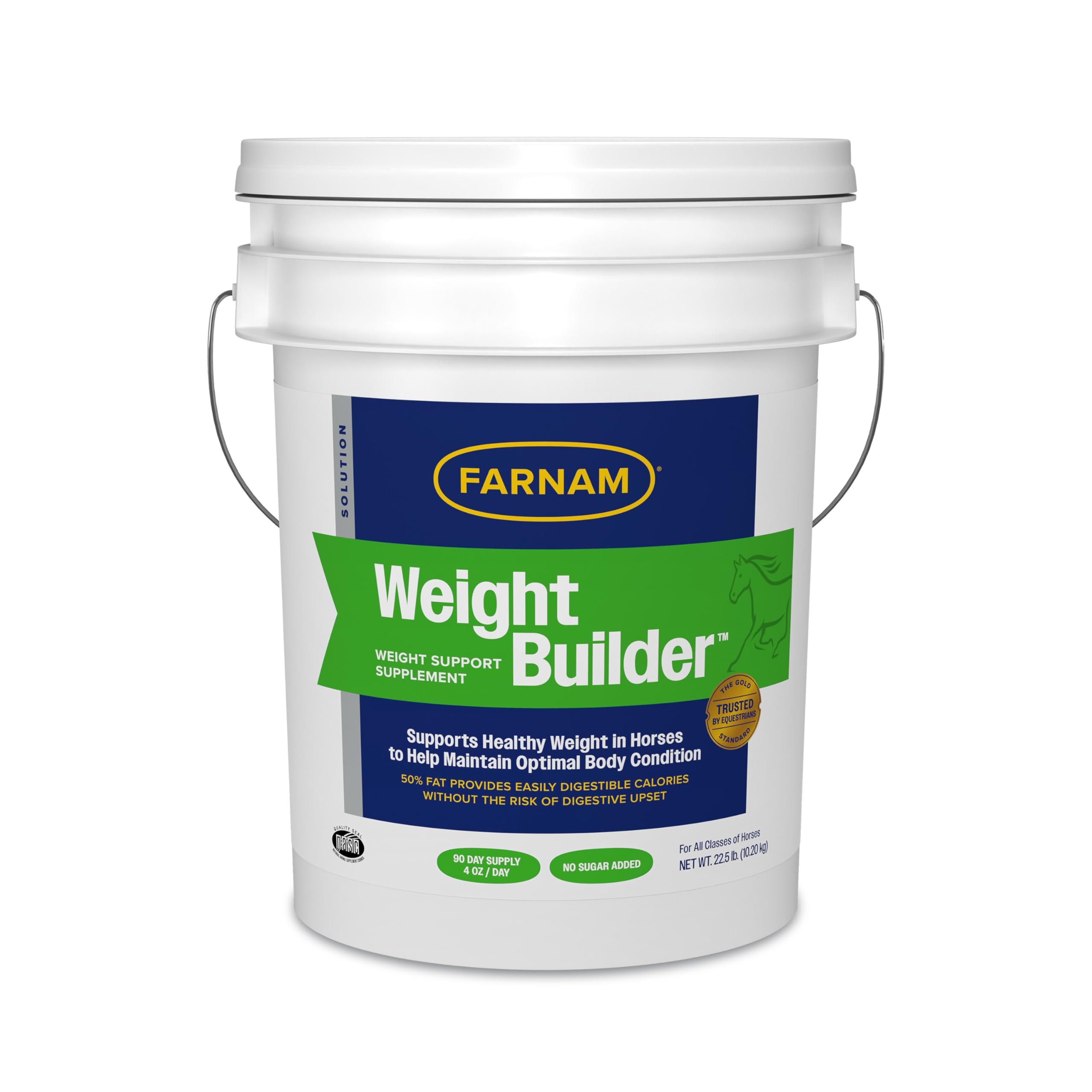 Farnam Weight Builder tub with label showing high-fat formula for added calories