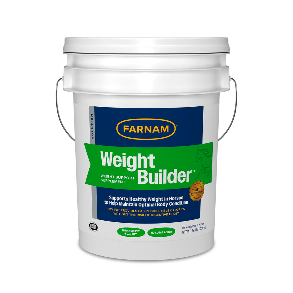 Farnam Weight Builder tub with label showing high-fat formula for added calories