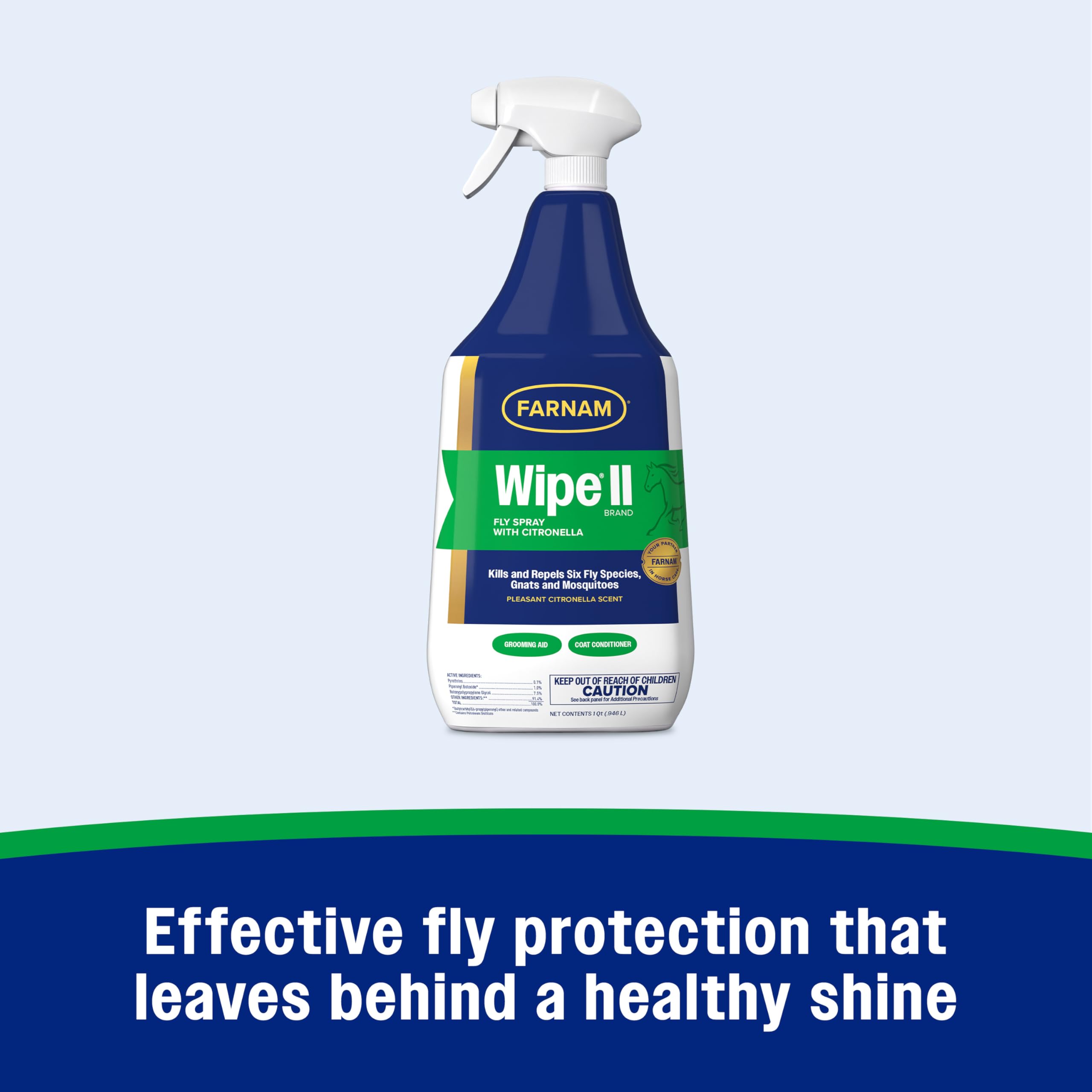 Farnam Wipe II spray demonstrates light mist for wide-area coverage.