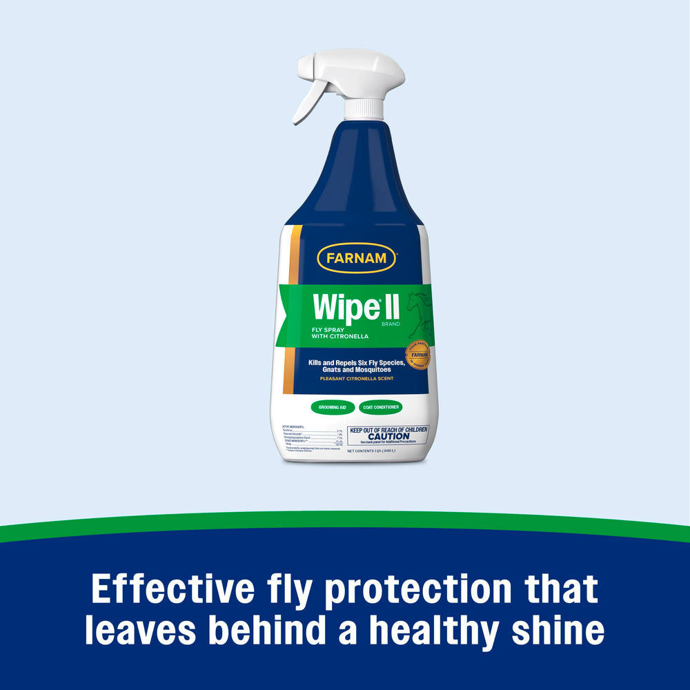 Farnam Wipe II spray demonstrates light mist for wide-area coverage.