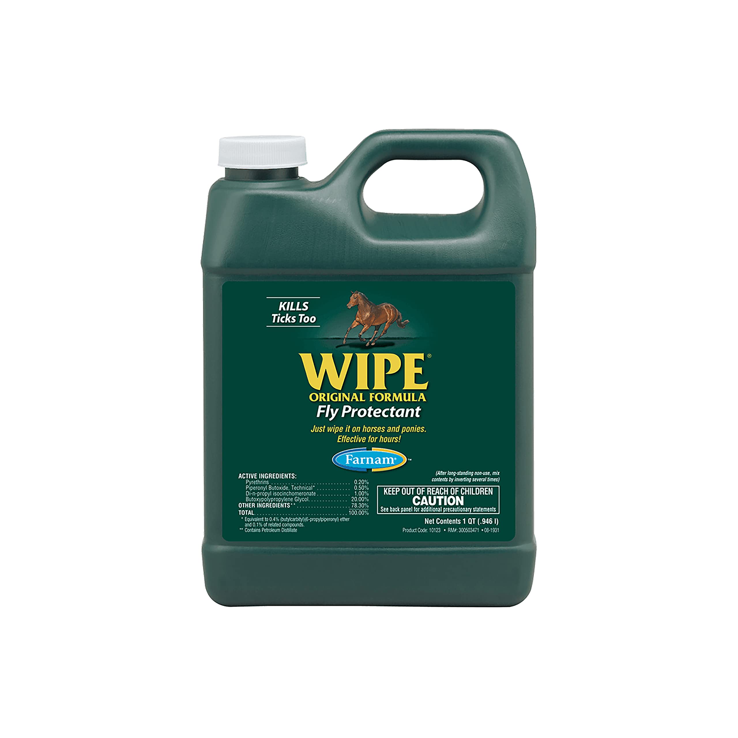 Farnam Wipe Original bottle close-up showing ready-to-use wipe-on formula for horses
