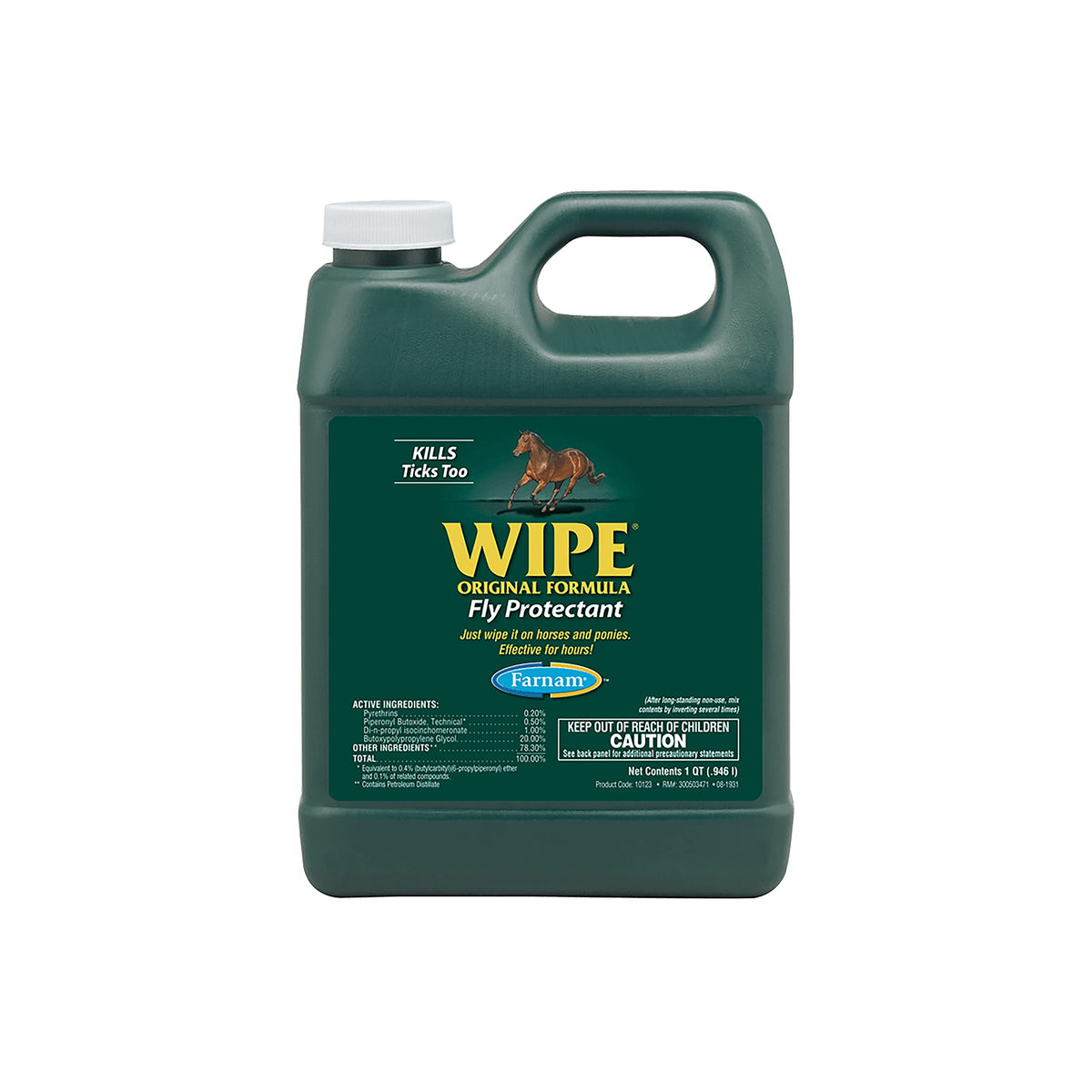 Farnam Wipe Original bottle close-up showing ready-to-use wipe-on formula for horses