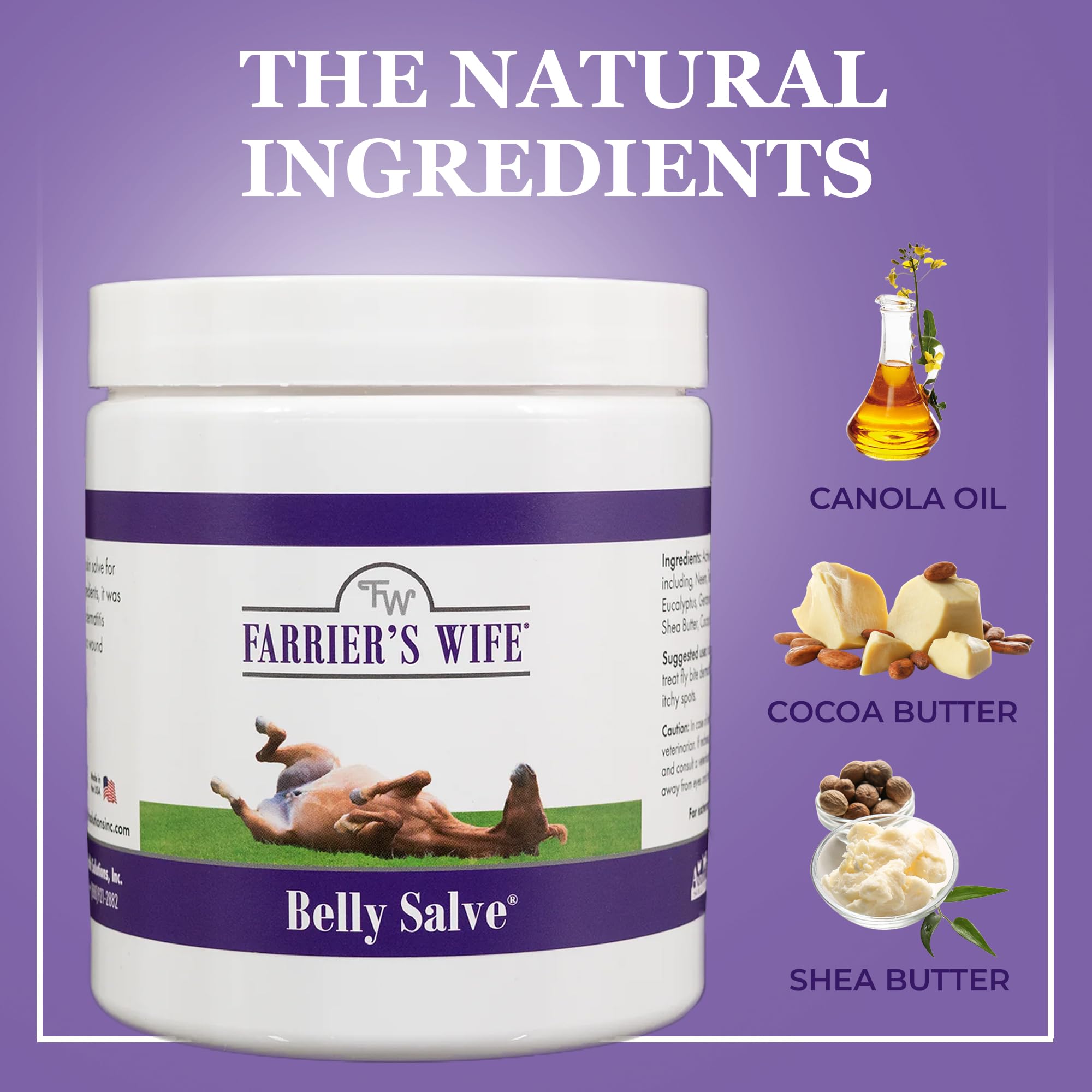 Farrier's Wife Belly Salve ingredients with natural oils and butters.