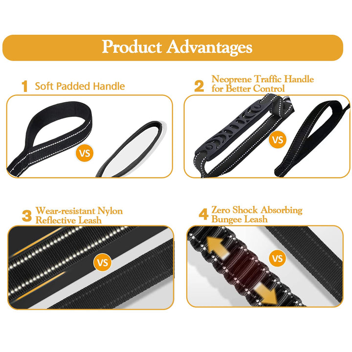 Fashion&cool shock absorbing bungee leash cushions pulling tension.