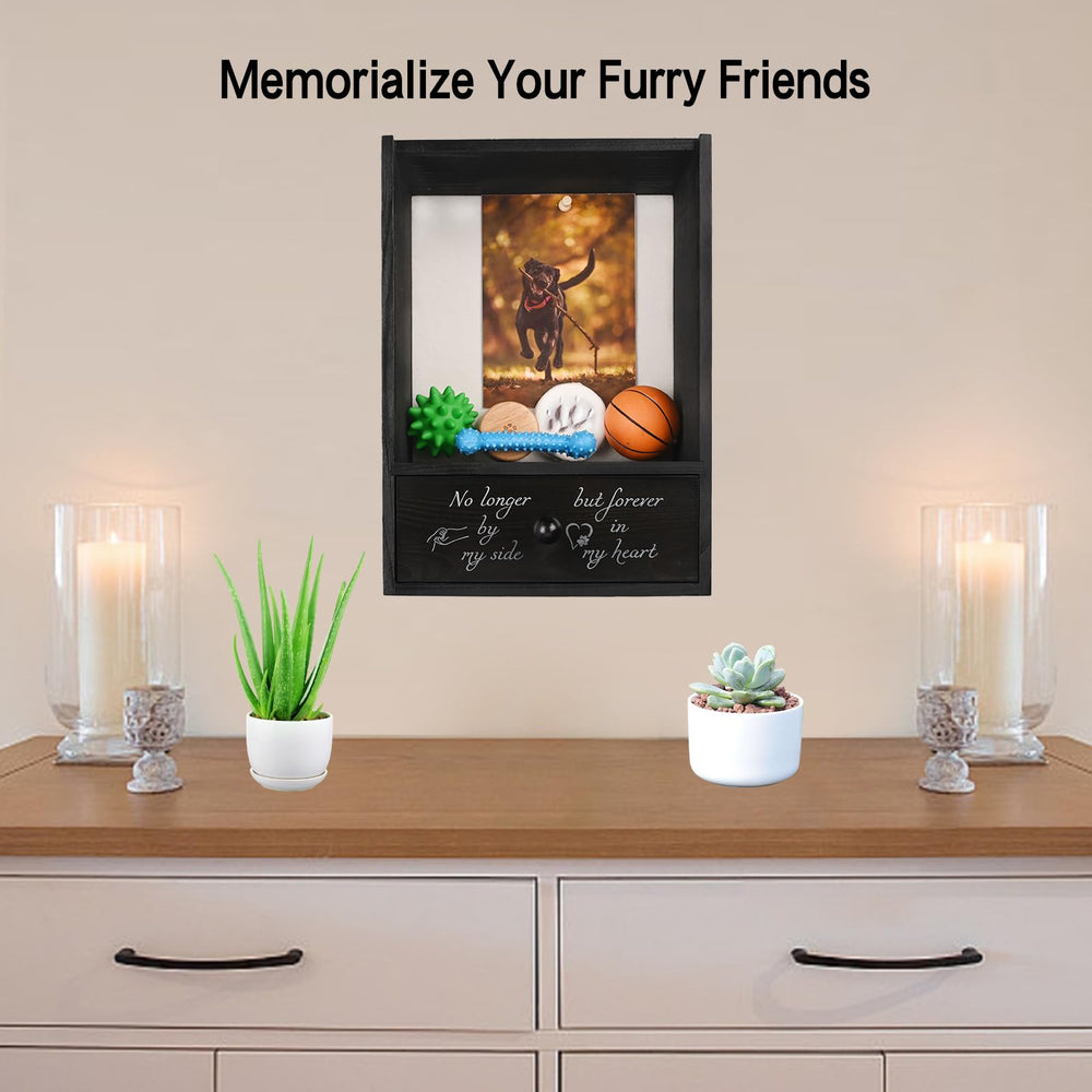 Favonuovy shadow box drawer opening for paw prints, collars and mementos.