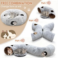 Fayavoo 4-Holes cat tunnel bed with cats inside for cozy naps and play