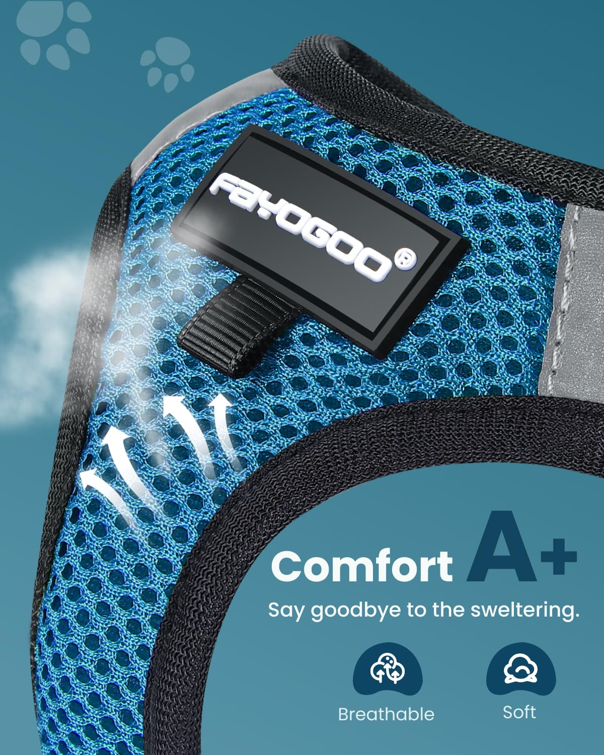 FAYOGOO cat harness tranquil teal with leash attachment for secure outings.