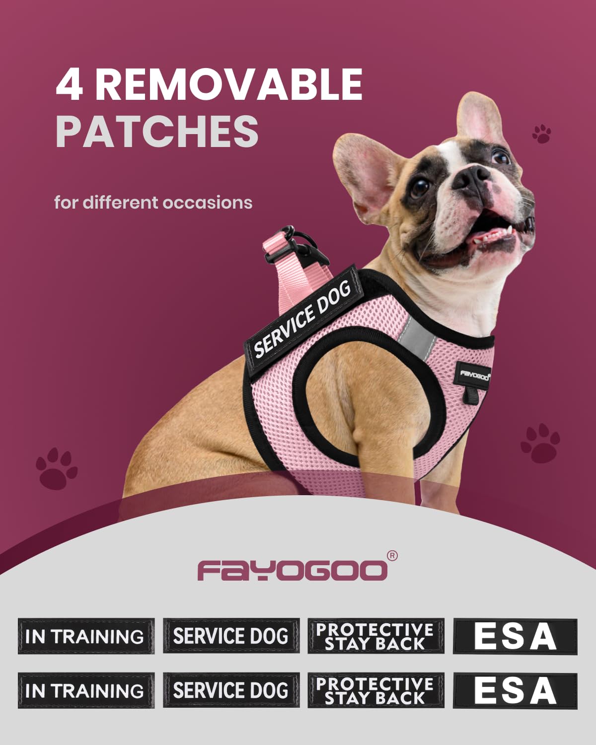 FAYOGOO escape-proof vest featuring Velcro and D-buckle for secure fit.