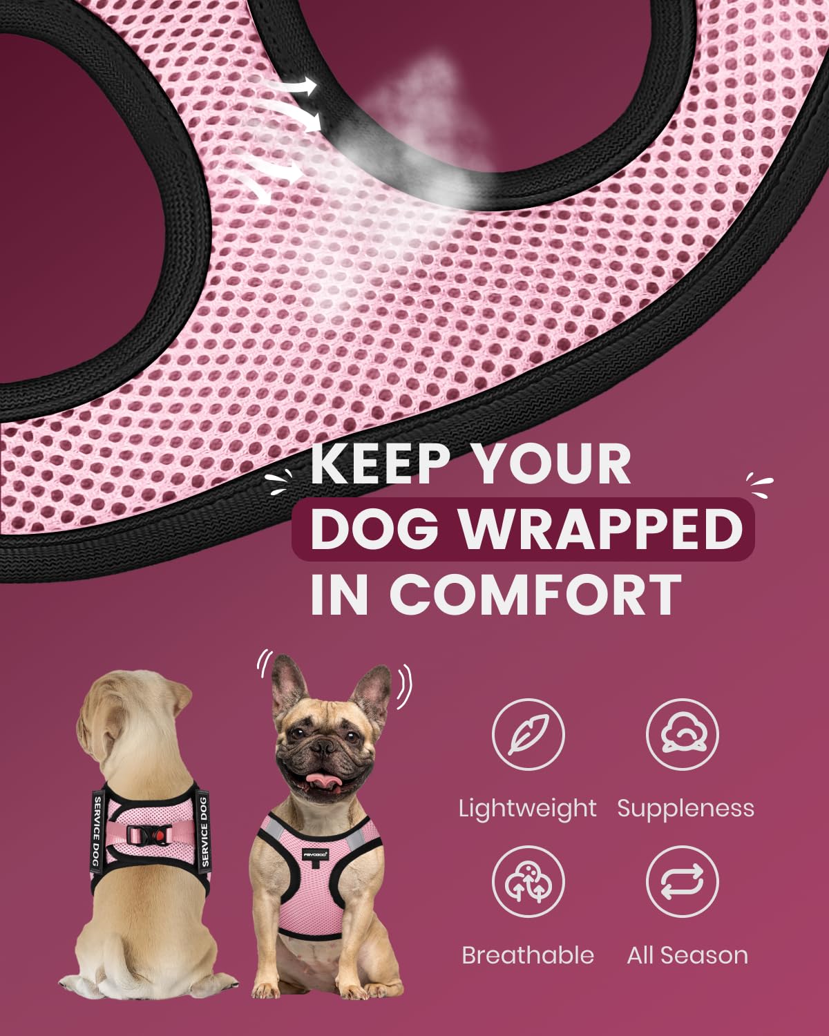 FAYOGOO lightweight harness with six removable patches for customization.