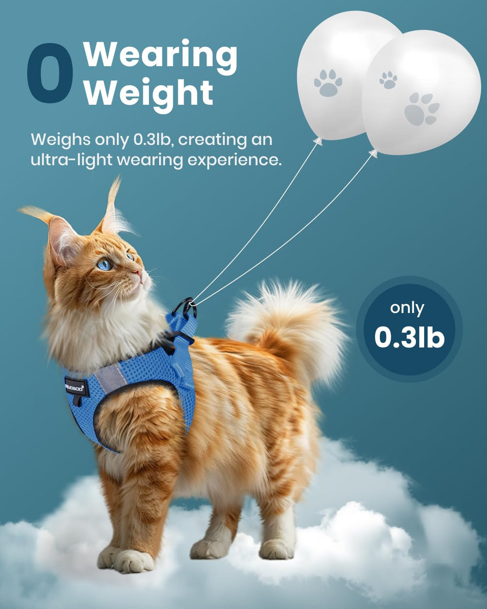 FAYOGOO small pet harness teal suitable for cats and small dogs.