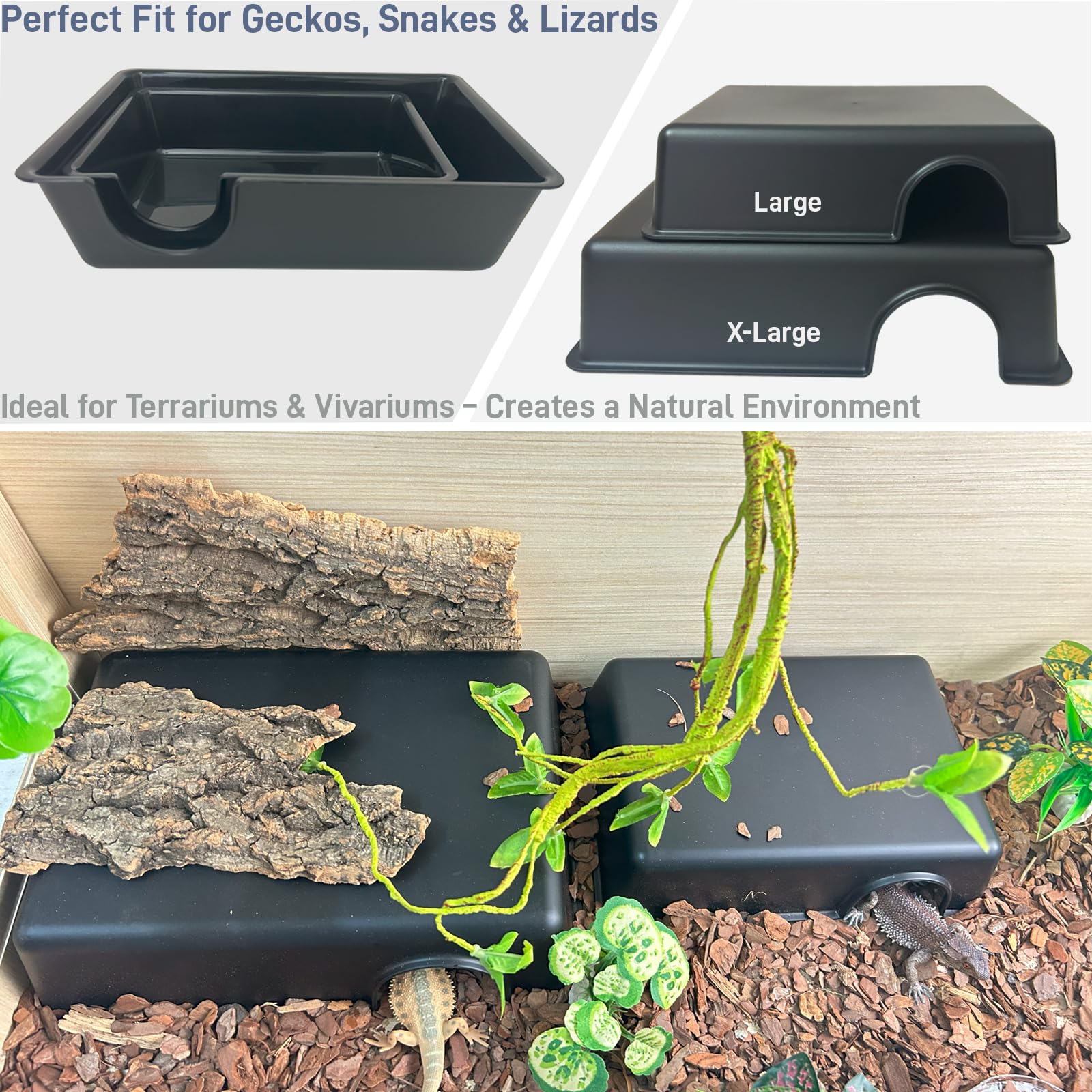 FCALIVV bearded dragon hide provides secure retreat during enclosure setup.