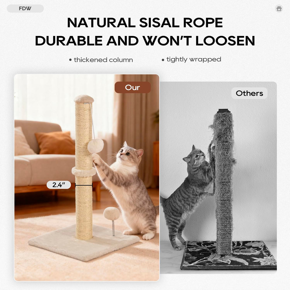 FDW scratching post with natural sisal rope for satisfying scratching.