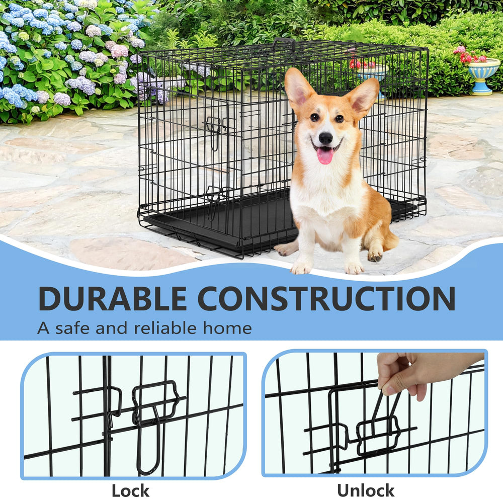 FDW 30-inch dog crate folded for storage and travel