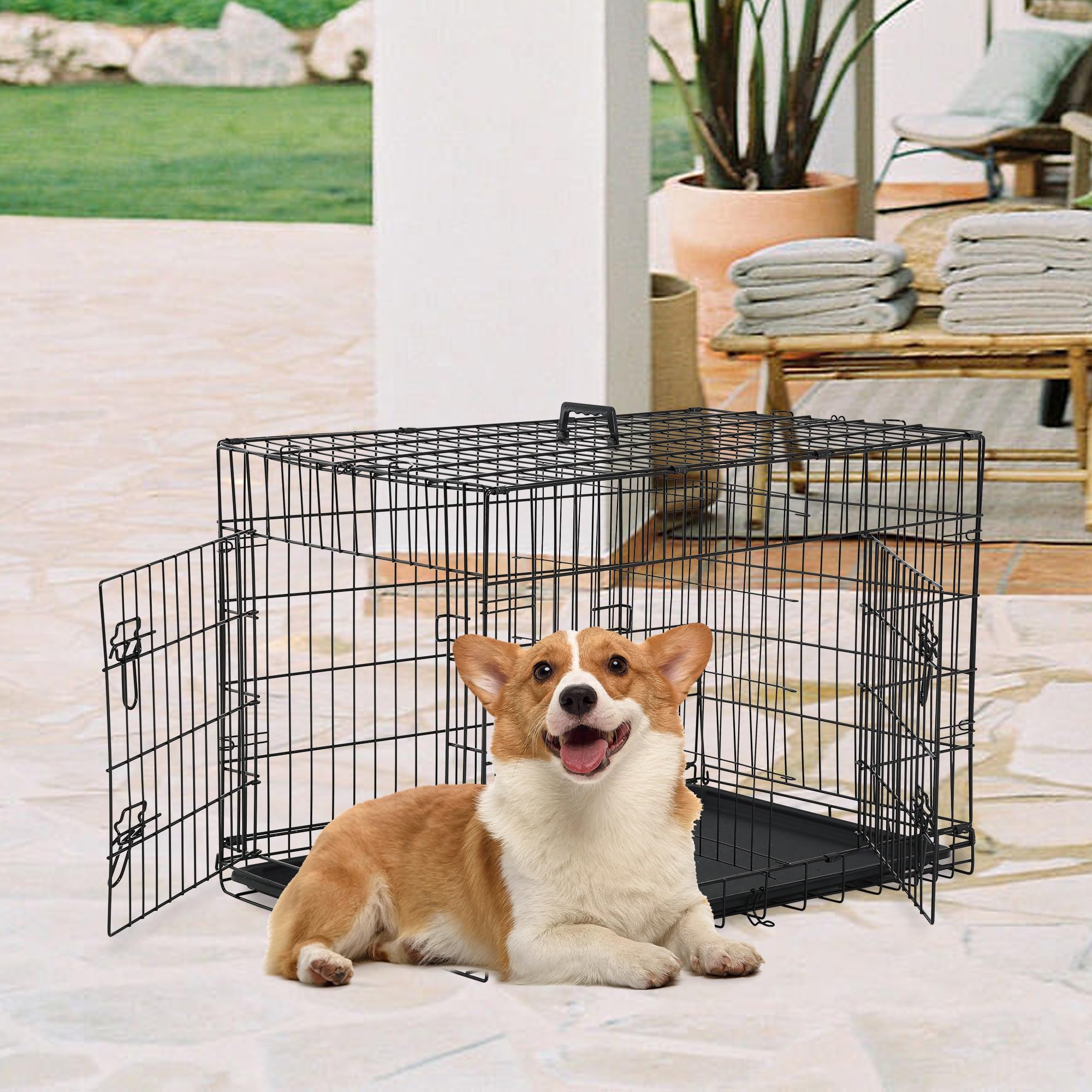 FDW 30-inch dog crate side view, easy side-entry for dogs