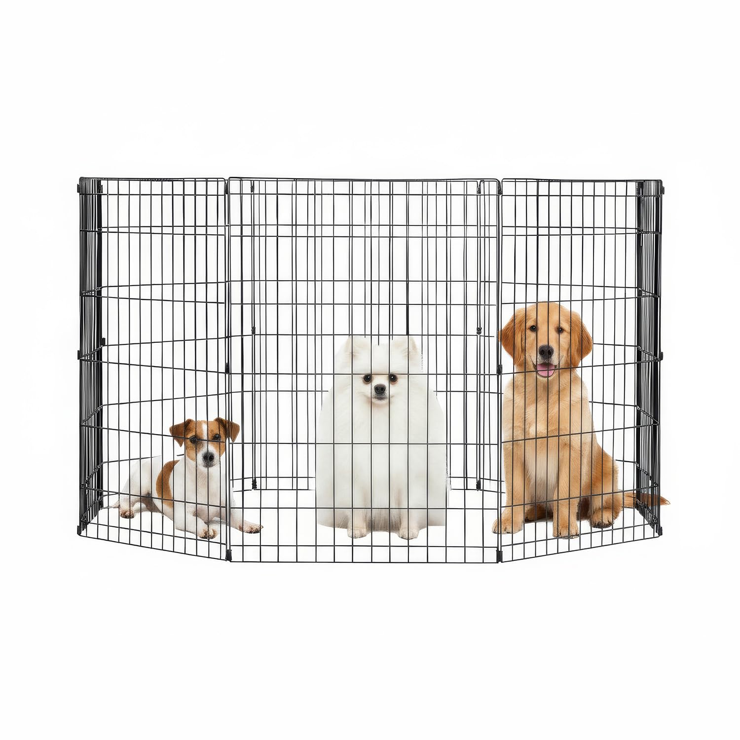 FDW 36-inch dog pen assembly showing quick tool-free setup for versatile spaces