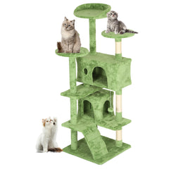 FDW 54" cat tree green, overview of multi-level climbing and lounging setup.