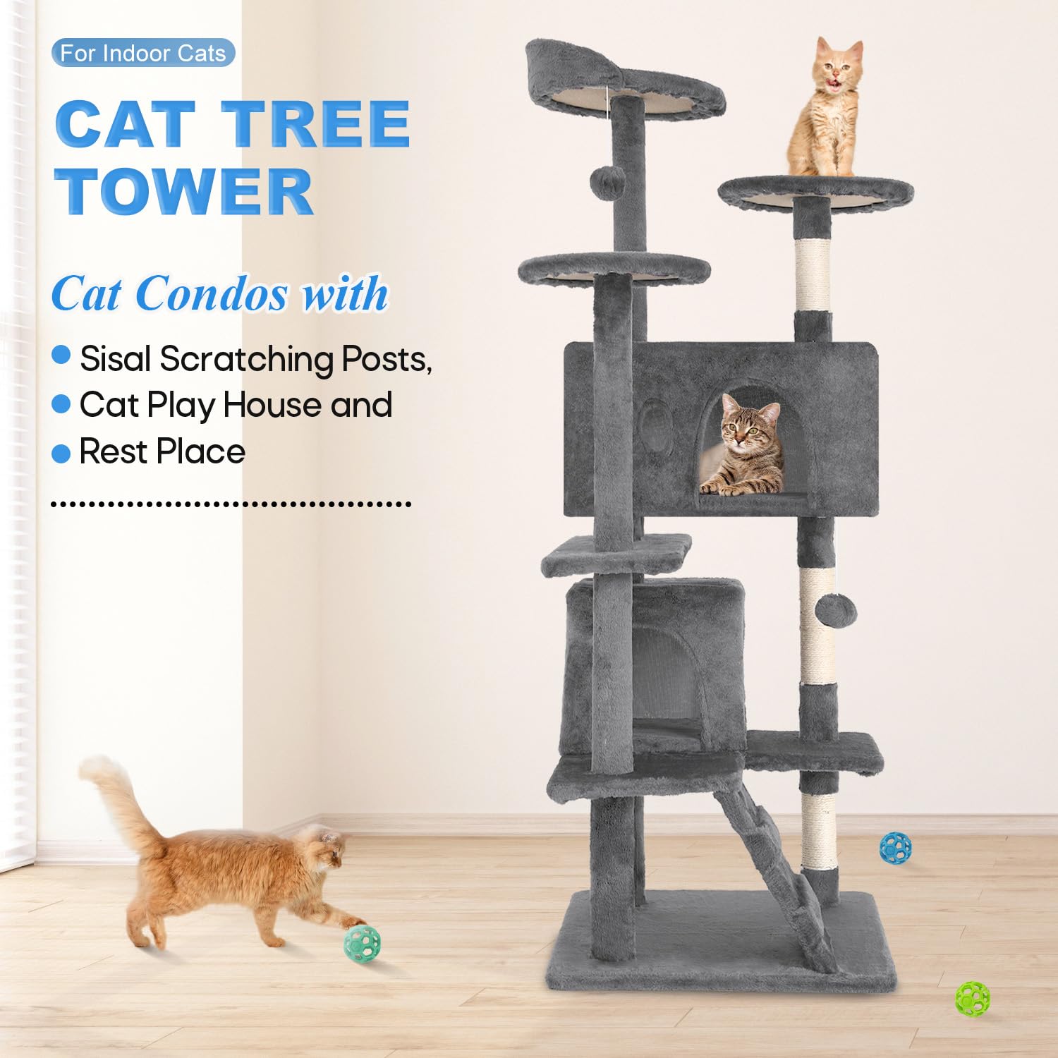FDW 54-inch cat tree condo nook offers a cozy hideaway for cats.