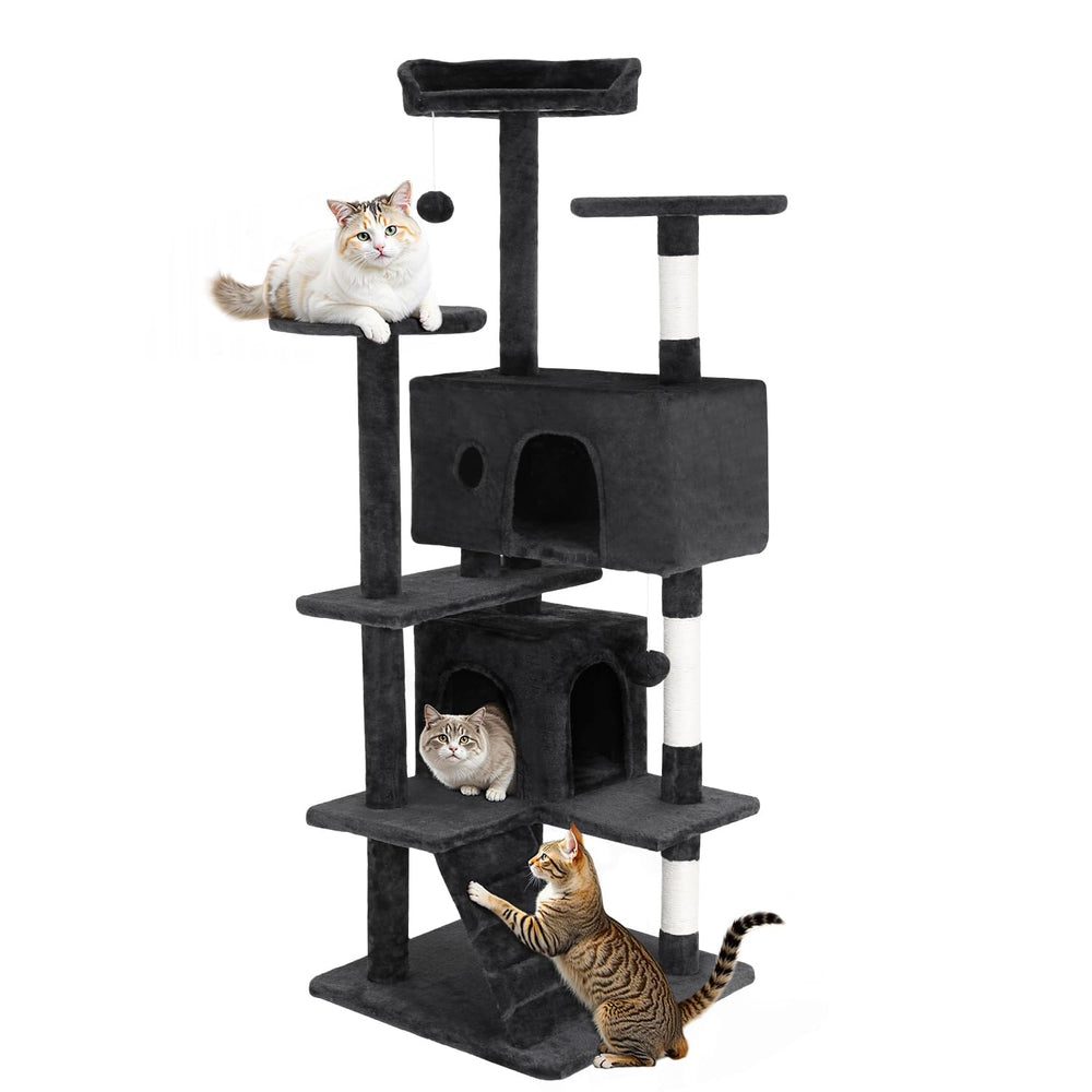 FDW Cat Tree 54in top perches provide high, comfy viewing spots for indoor cats.