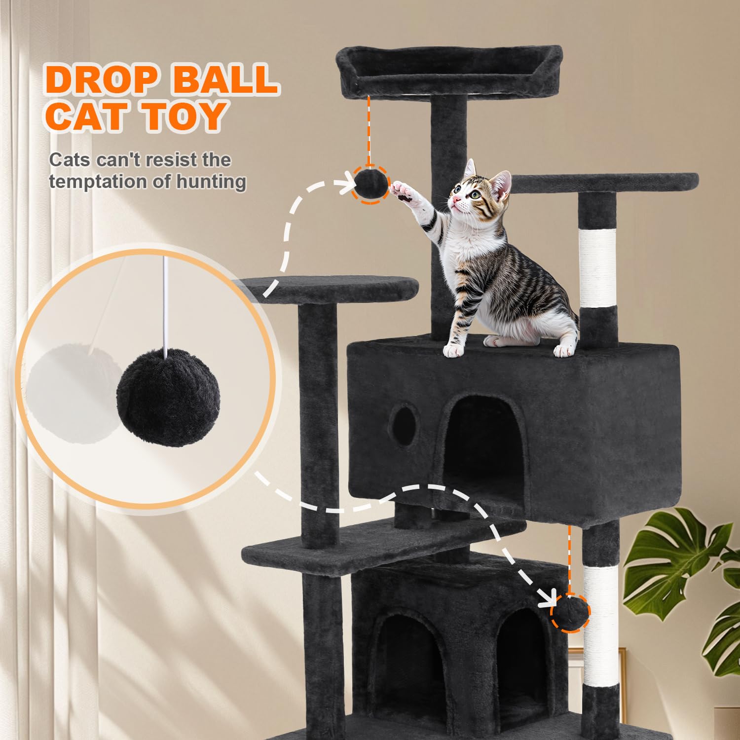 FDW Cat Tree 54in vertical space maximizes climbing and observation opportunities.