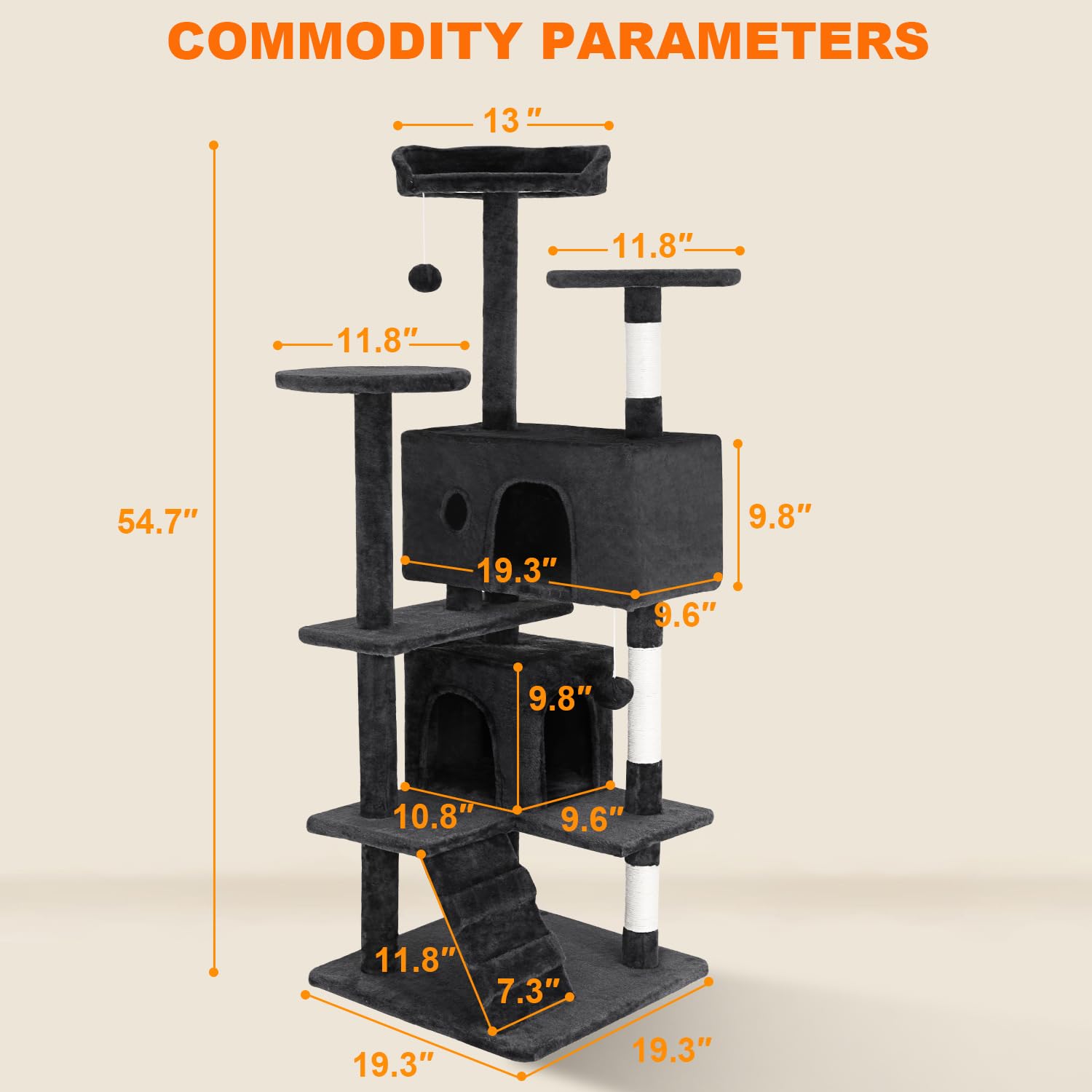 FDW Cat Tree 54in wall strap adds stability during play.