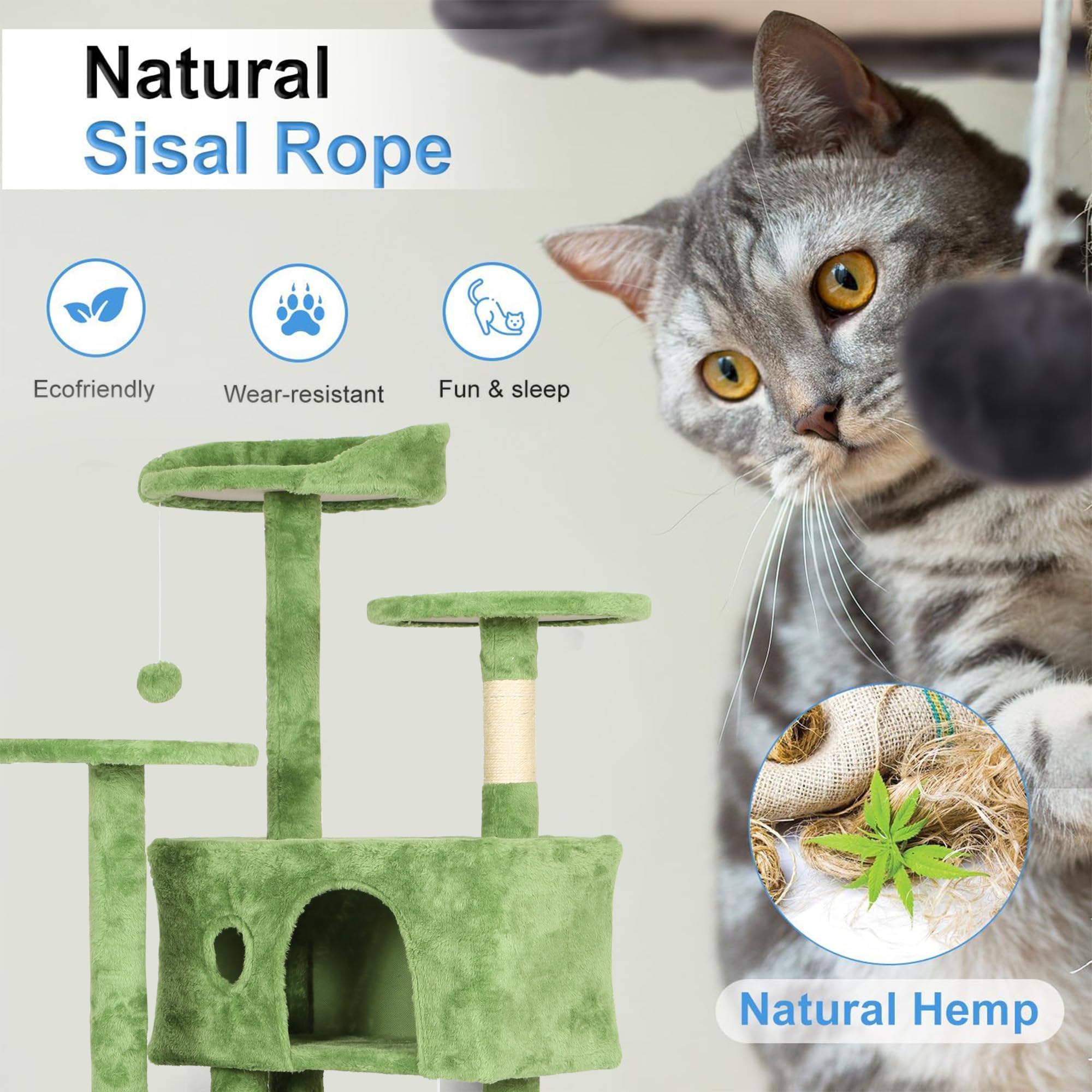 FDW cat tree hanging toy demonstrates interactive play and mental stimulation.