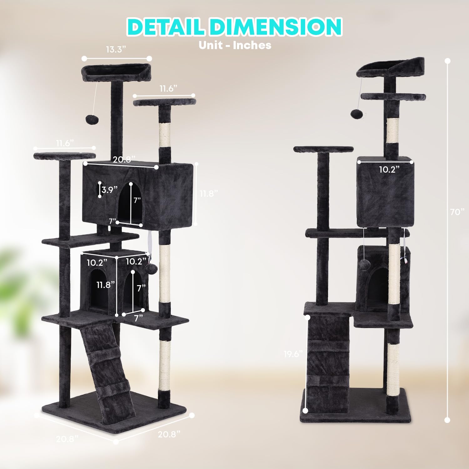 FDW cat tree living room design blends with decor while providing entertainment.