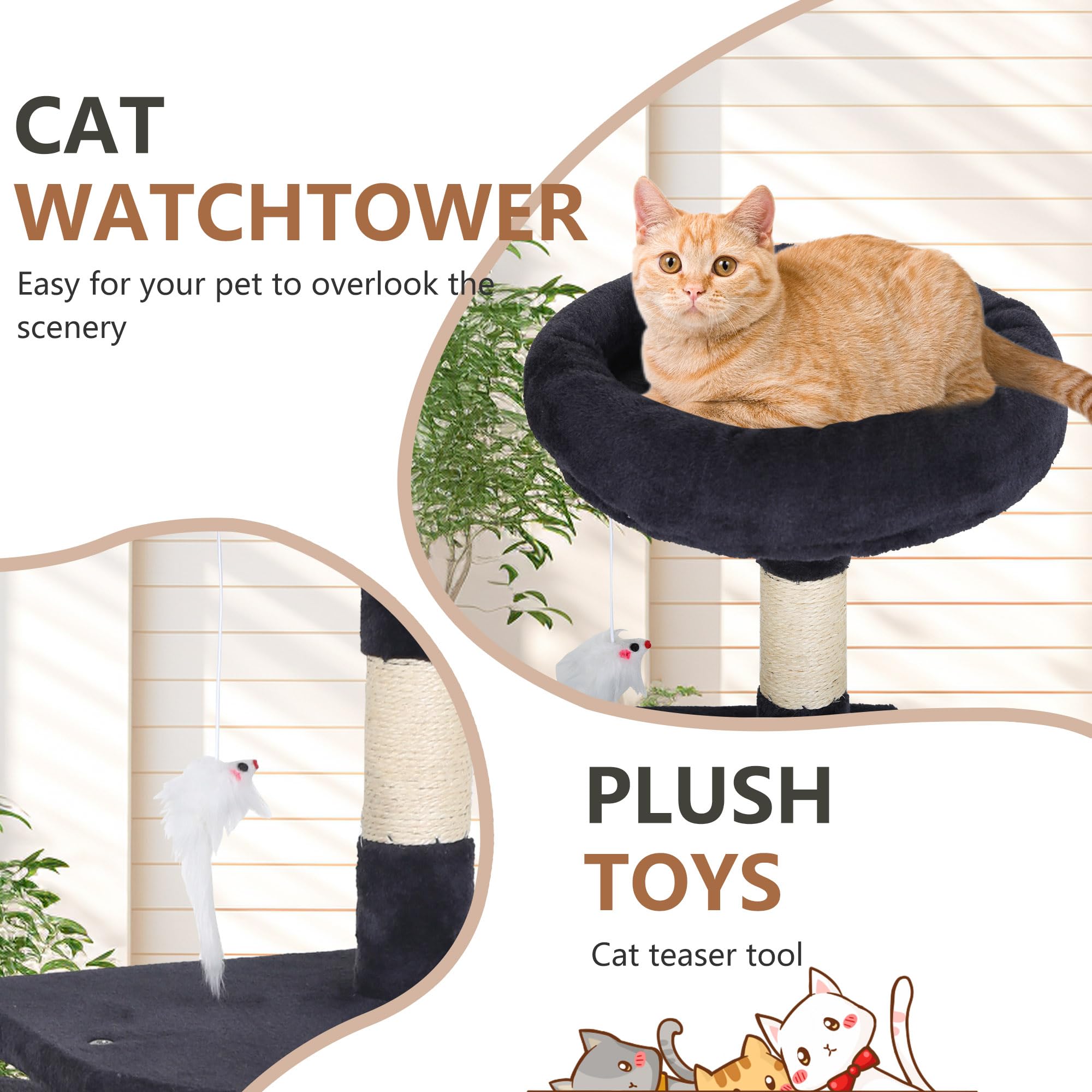 FDW cat tree plush coating offers soft, comfortable resting surfaces