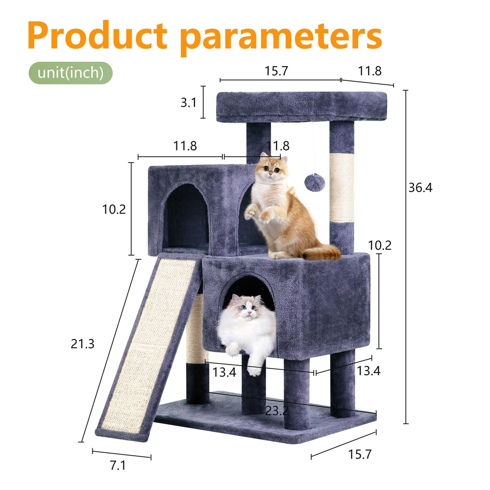 Space-saving FDW cat tree designed for compact rooms with multi-level fun.