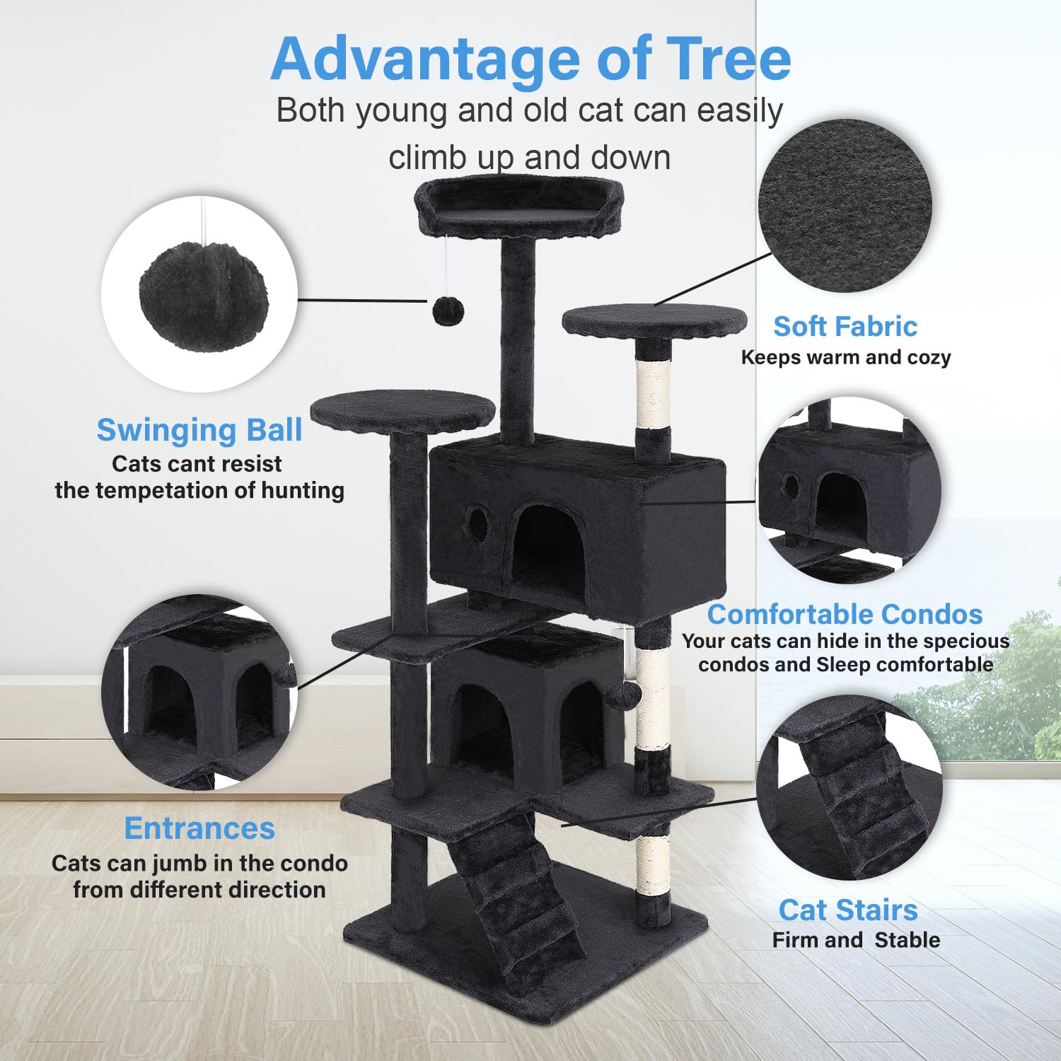 FDW cat tree tower plush perches primed for cozy resting moments