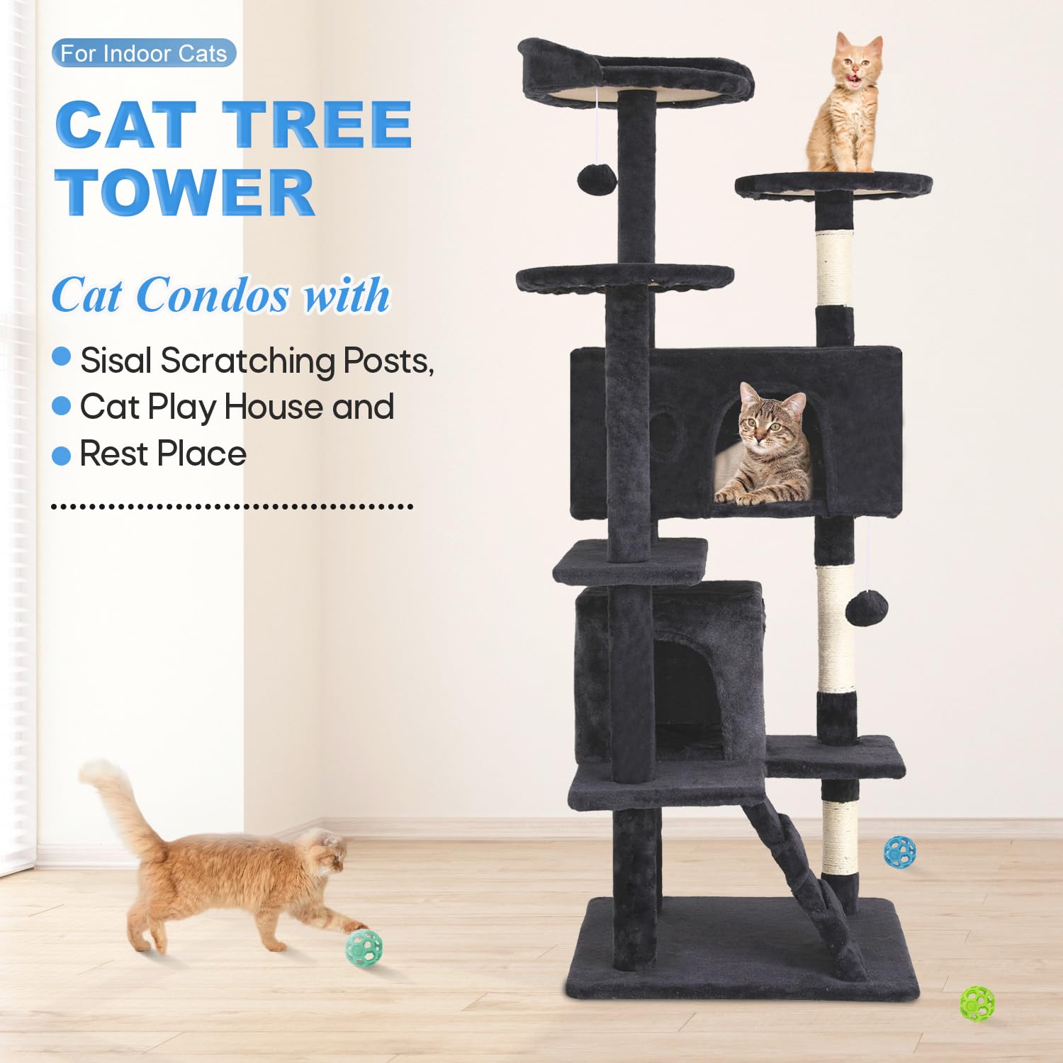 FDW cat tree tower sisal posts closeup highlighting durable scratching surfaces