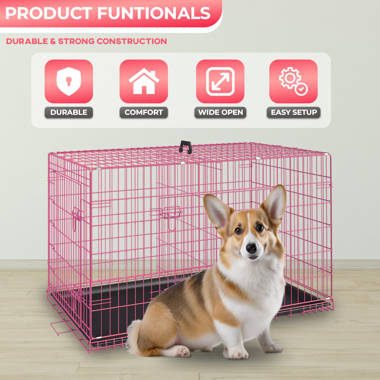 FDW 24in dog crate side door for easy access during use.