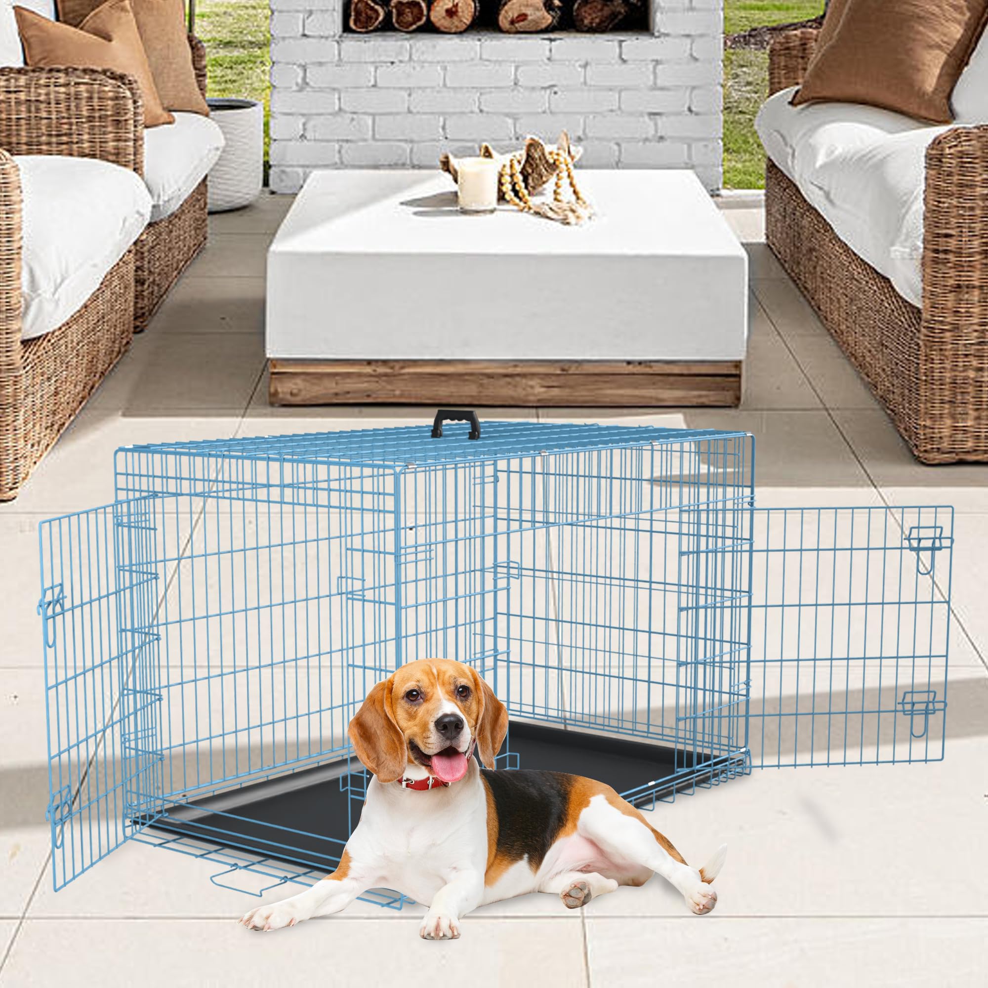 FDW dog crate side-door view showing flexible entry and space.