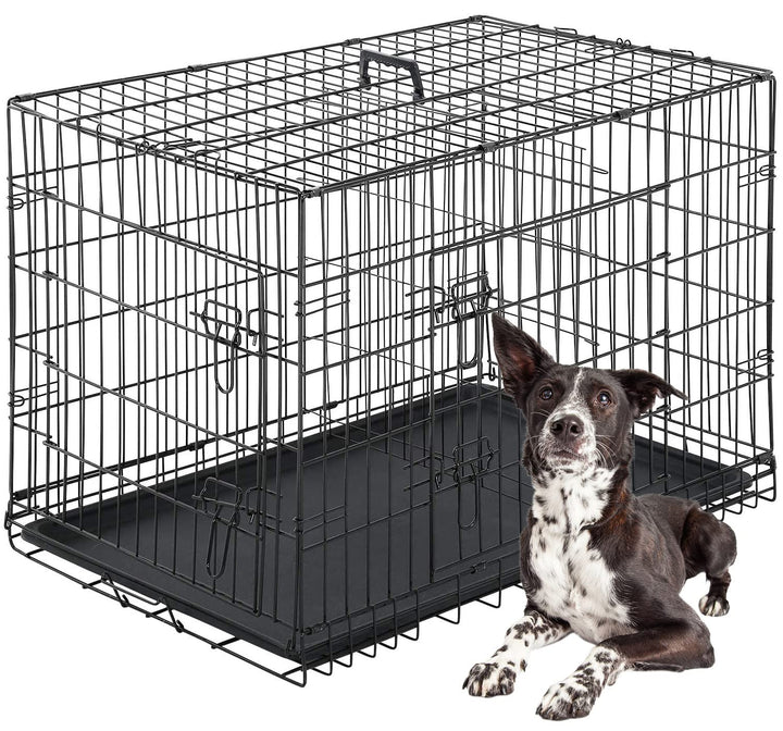 FDW 42-inch folding dog crate front view with double doors for versatile use.