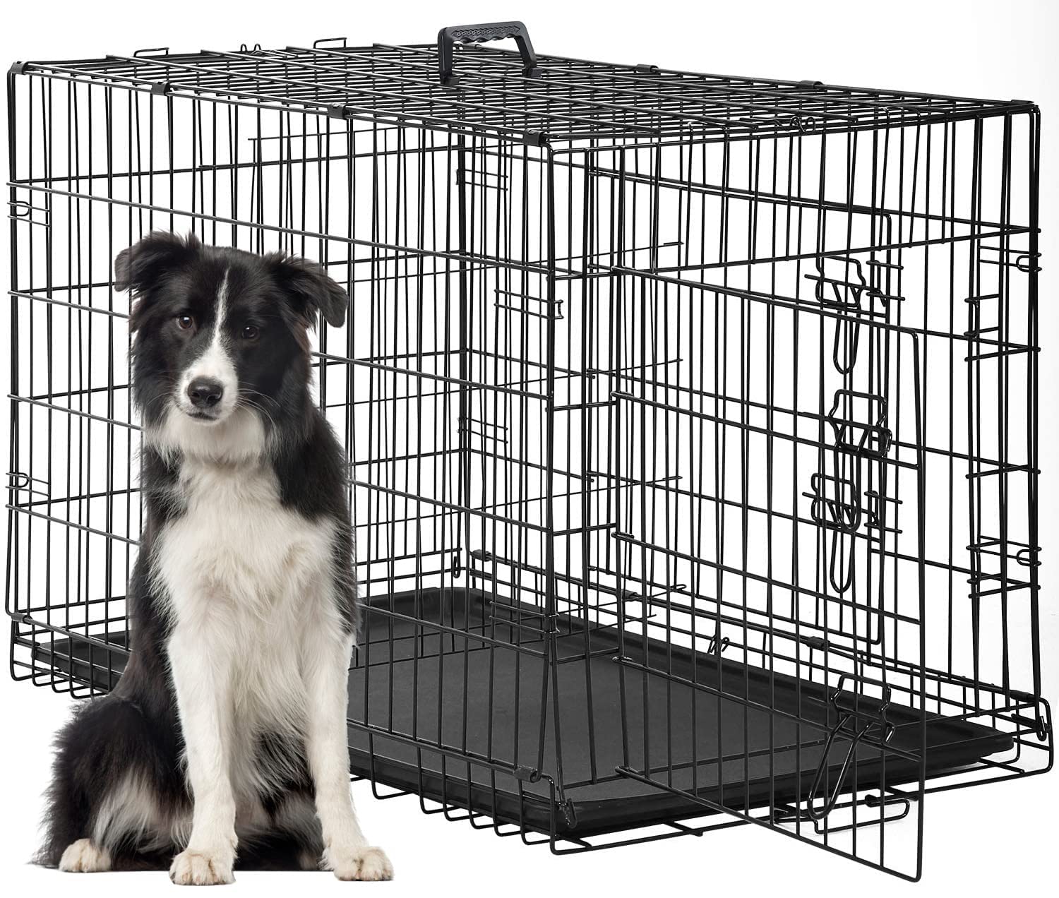 FDW 48-inch dog crate front view with dual doors for easy access and safety.