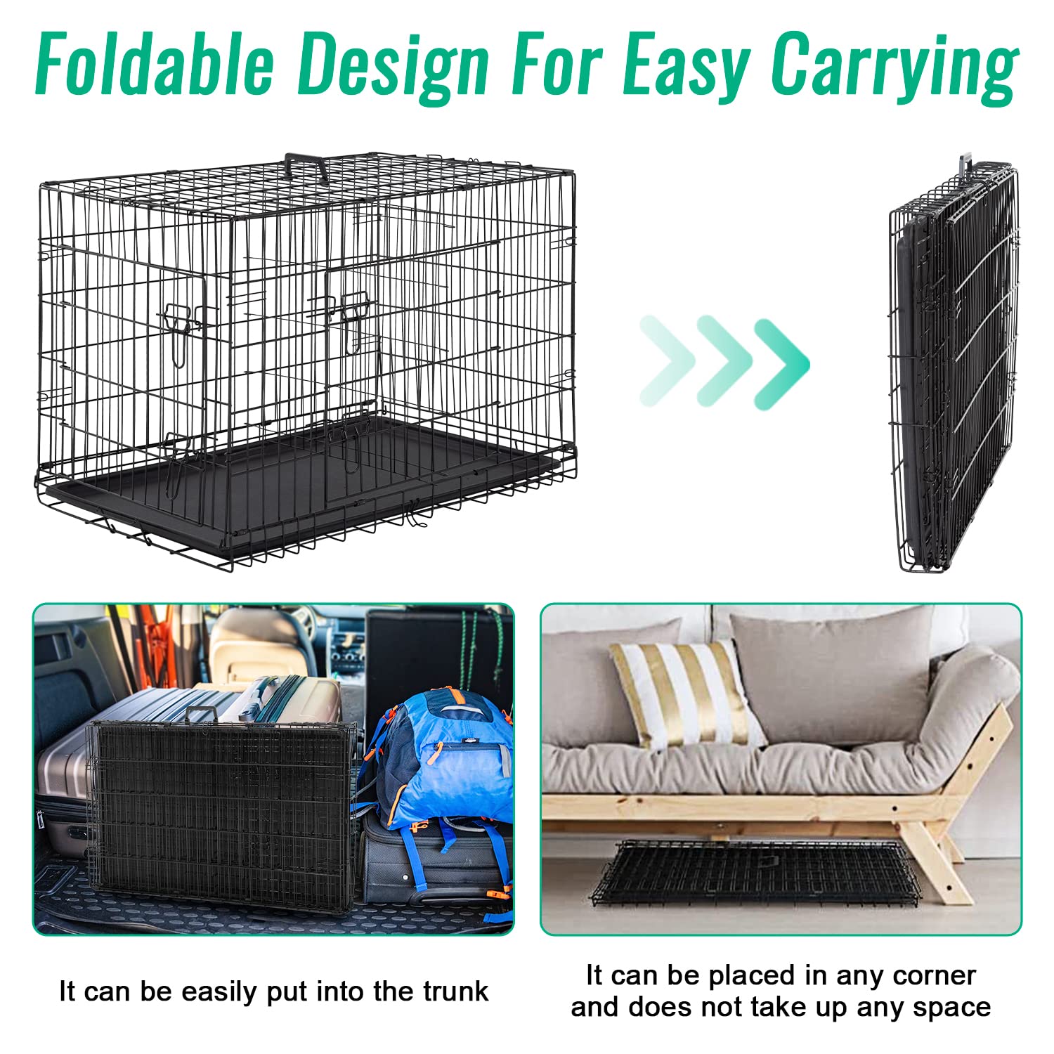 FDW crate divider panel enabling space separation for two pets.