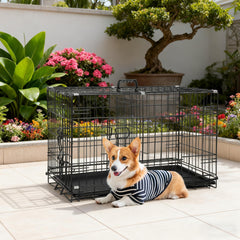 FDW dog crate with dual latch security for safe confinement.