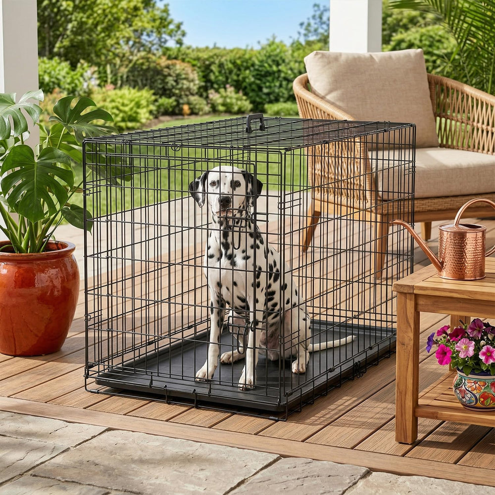 FDW dog crate folded-flat design for effortless storage and portability.