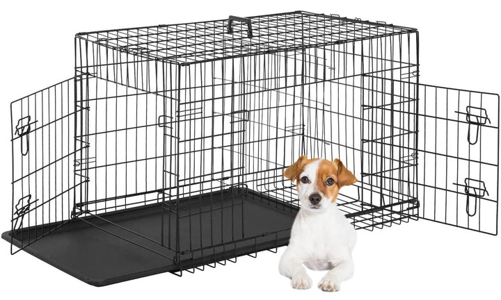 FDW dog crate front door shows dual latches for secure containment.