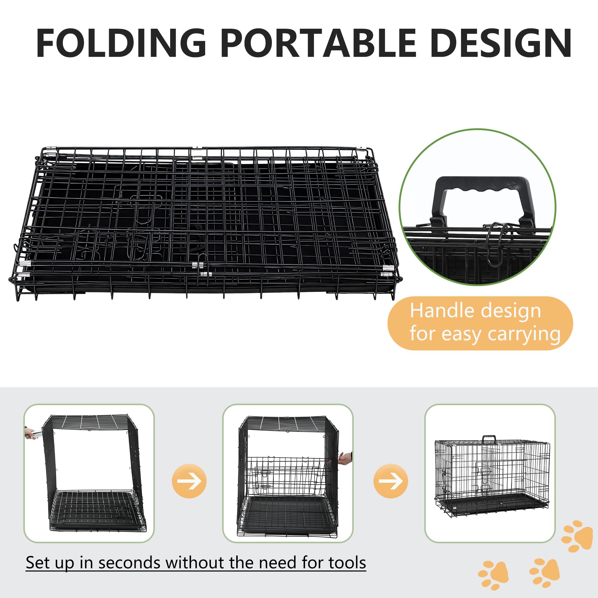 FDW dog crate no-tools setup for quick assembly at home or on the go.