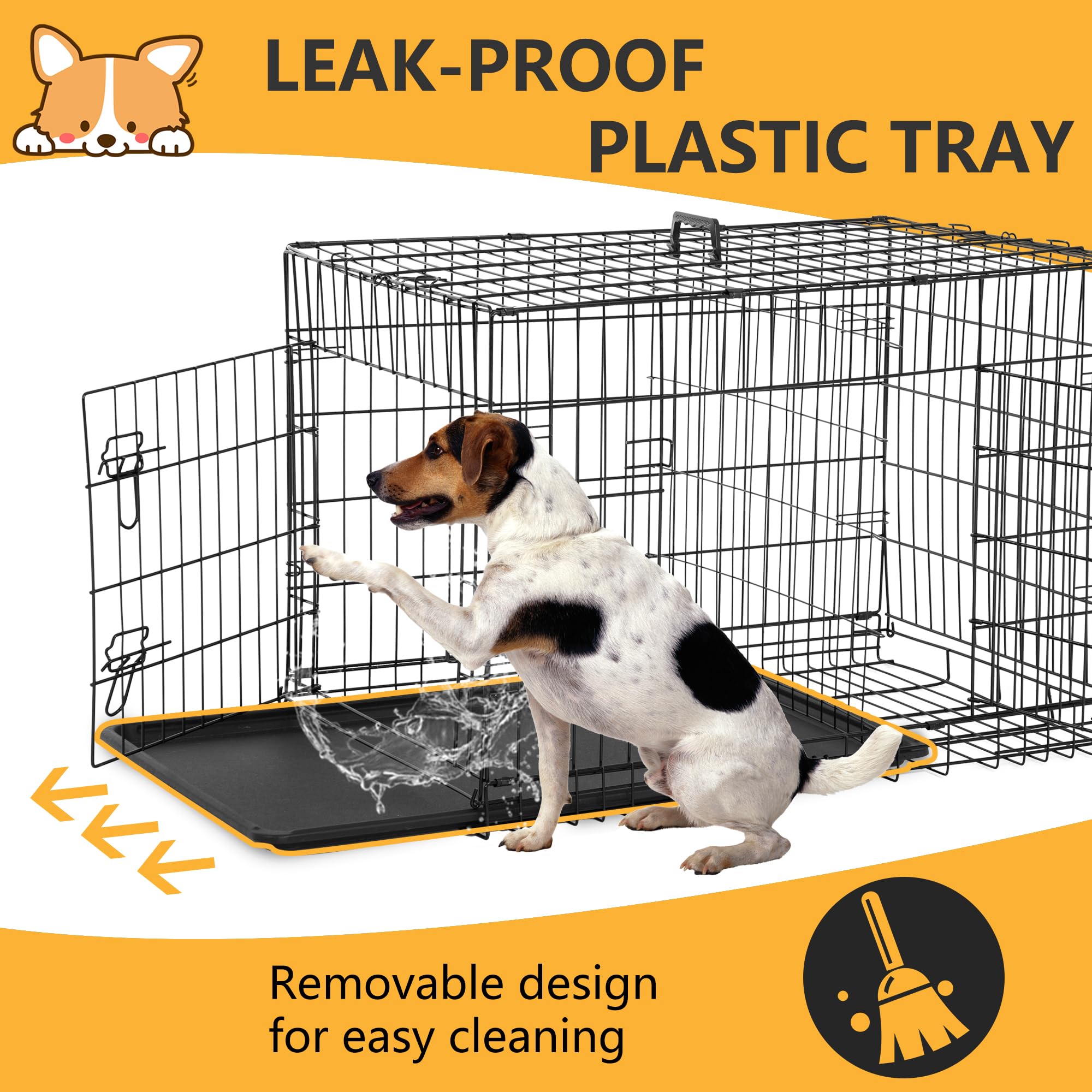 FDW dog crate powder-coated frame highlights rust resistance and durability.