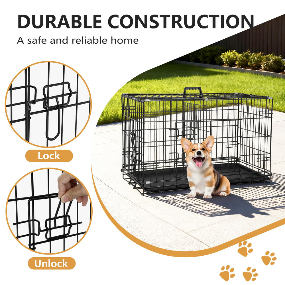 FDW dog crate removable tray for quick cleanup after meals or accidents.
