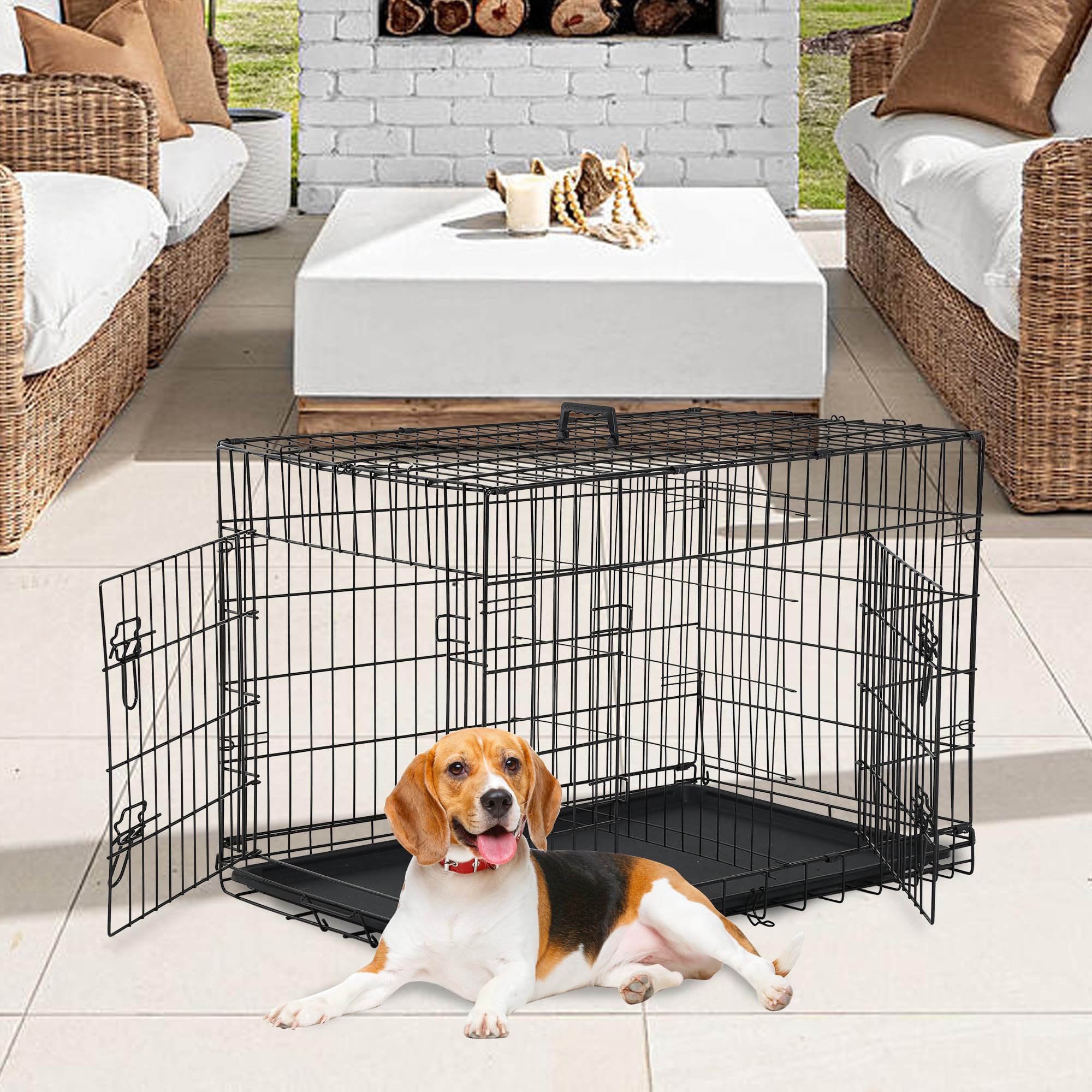 FDW dog crate side door view demonstrates versatile access for placement.