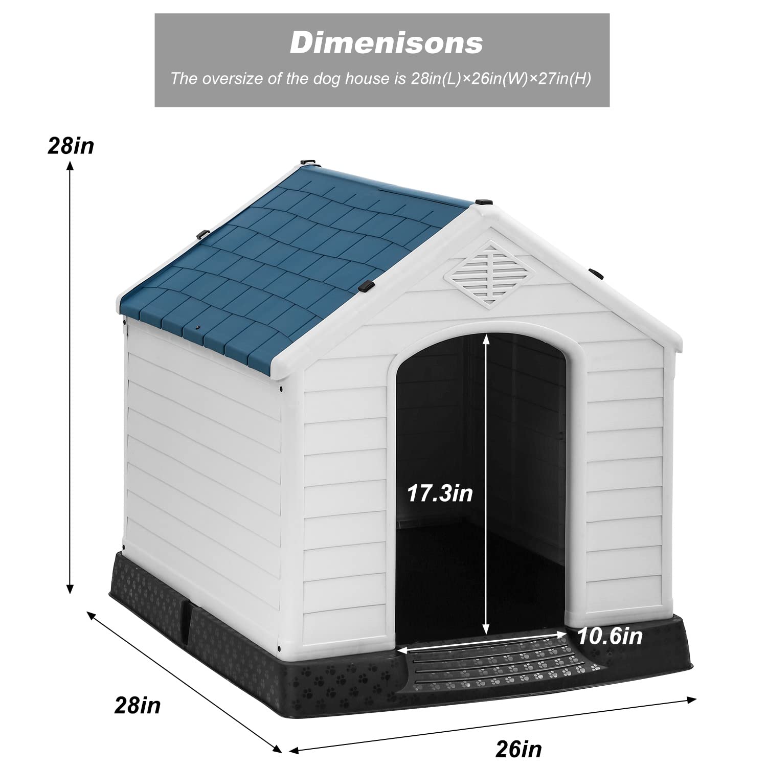 FDW Dog House in backyard setting blends with decor and offers roomy shelter
