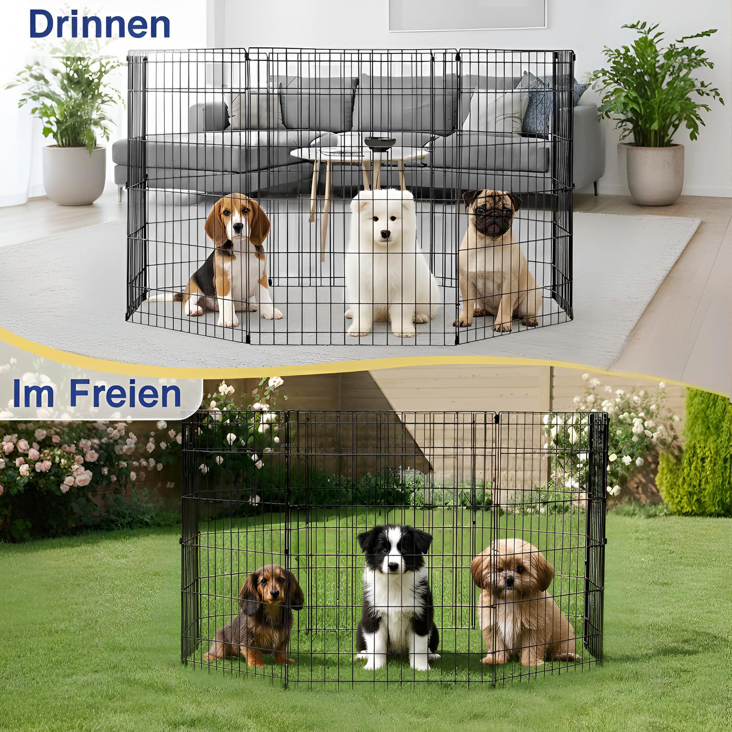 FDW epoxy-coated dog pen resists rust and weathering for long-lasting use