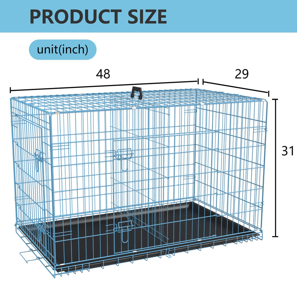 FDW blue dog crate showcases sturdy design.