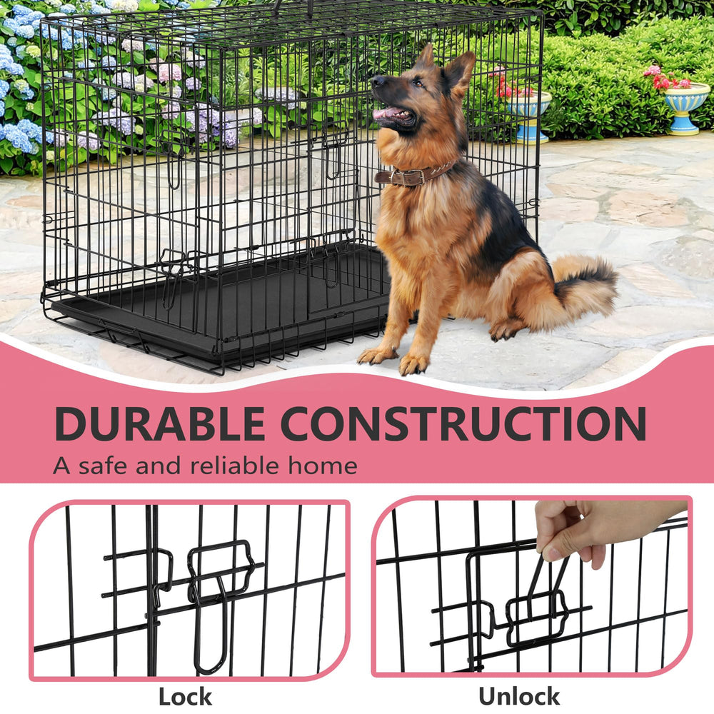 FDW extra-large dog crate detachable tray ready for quick cleanup.
