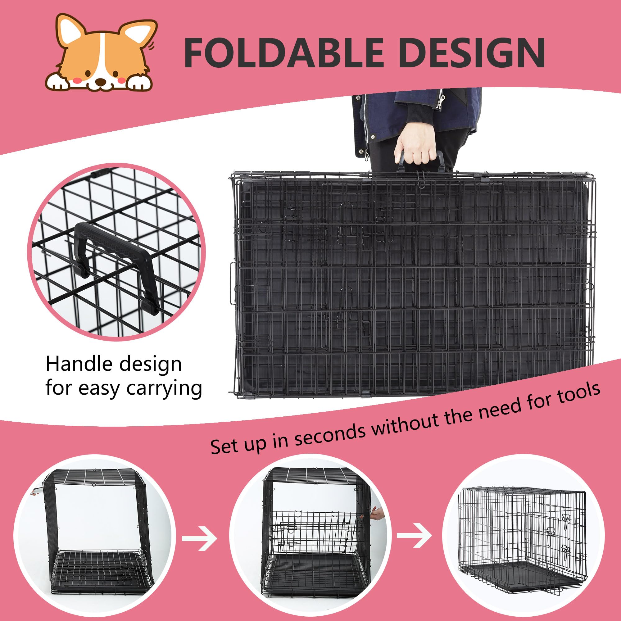 FDW extra-large dog crate double-doors enable versatile entry options.