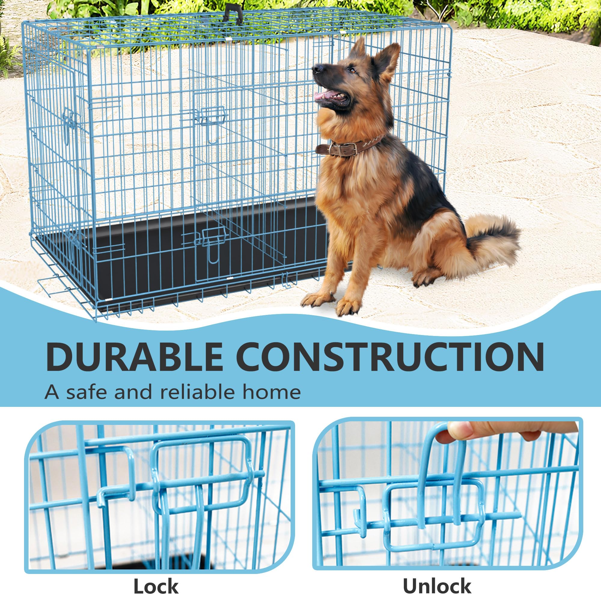 FDW extra large dog crate double doors enable flexible entry.