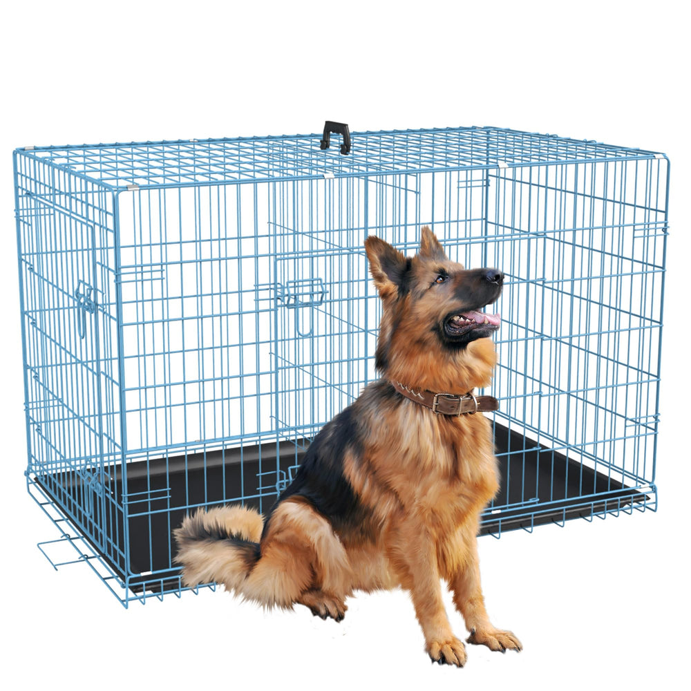 FDW extra large dog crate front view with dual doors for easy access.